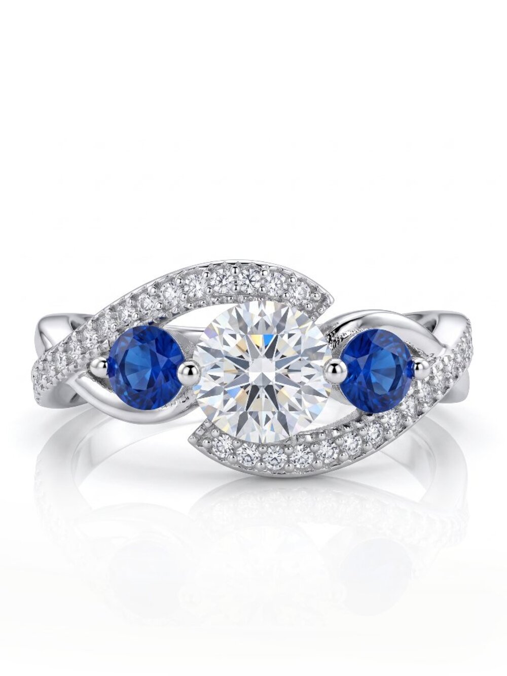 Blue Sapphire Round Gemstone ring, 925 Sterling Silver